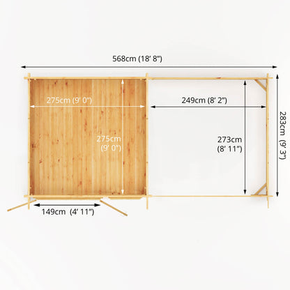 Mercia 6m x 3m Elite Pent Log Cabin With Slatted Area - 28mm