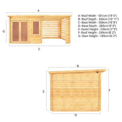 Mercia 6m x 3m Elite Pent Log Cabin With Slatted Area - 28mm