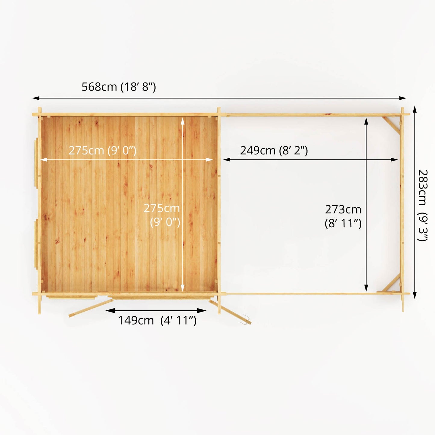 Mercia 6m x 3m Studio Pent Log Cabin With Slatted Area - 28mm