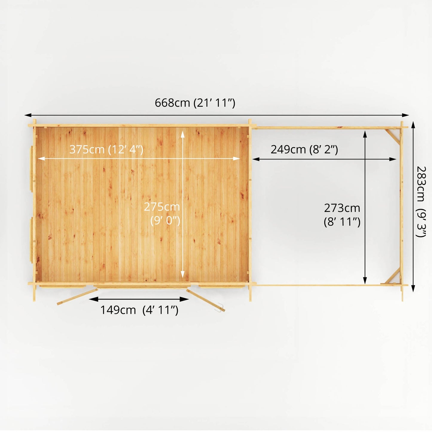 Mercia 7m x 3m Studio Pent Log Cabin With Slatted Area - 28mm