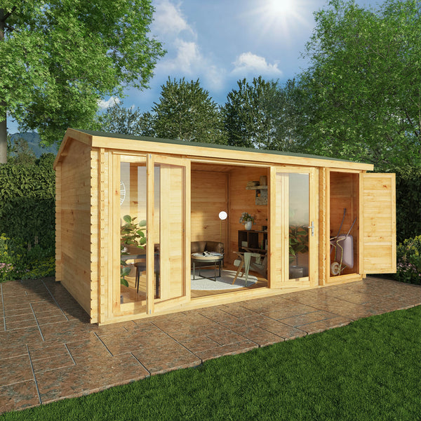 Mercia 5.1m x 3m Home Office Studio With Side Shed - (28mm - 44mm Logs)