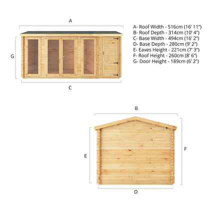 Mercia 5.1m x 3m Home Office Studio With Side Shed - 28mm