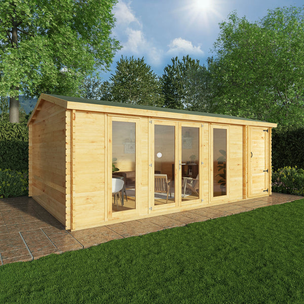 Mercia 6.1m x 4m Home Office Studio With Side Shed - (28mm - 44mm Logs)