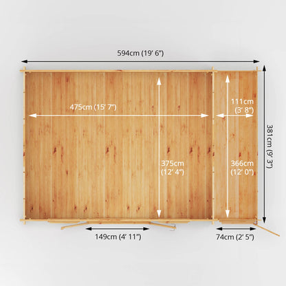 Mercia 6.1m x 4m Home Office Studio With Side Shed - 28mm