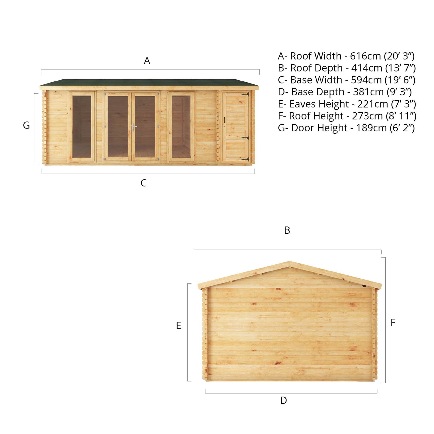 Mercia 6.1m x 4m Home Office Studio With Side Shed - 28mm