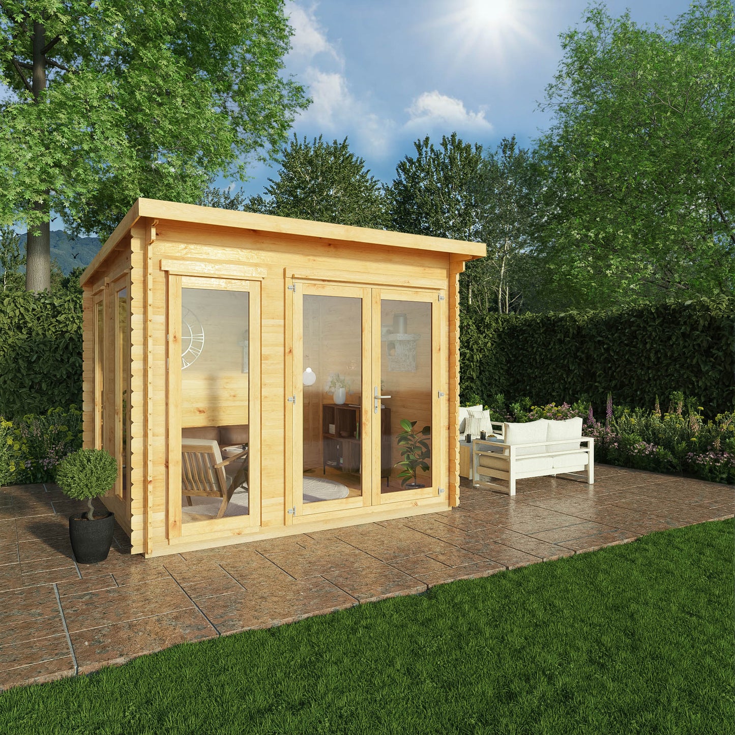 Mercia 3m x 3m Studio Pent Log Cabin - 34mm