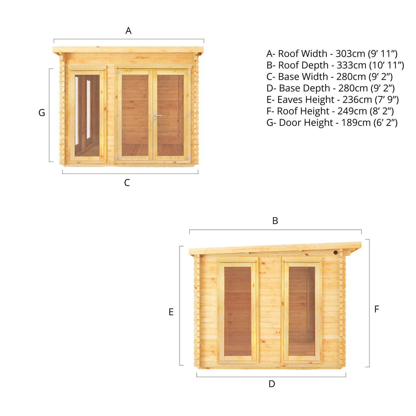 Mercia 3m x 3m Studio Pent Log Cabin - 34mm