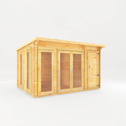 Mercia 4.1m x 3m Studio Pent Log Cabin With Side Shed - 34mm