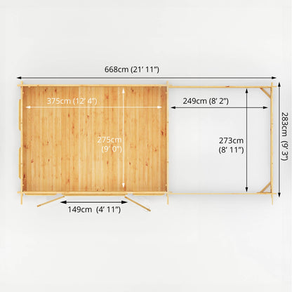 Mercia 7m x 3m Studio Pent Log Cabin With Patio Area - 34mm