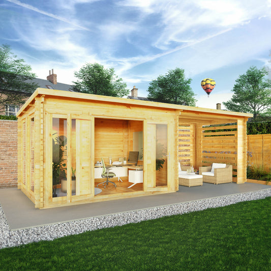 Mercia 7m x 3m Studio Pent Log Cabin With Slatted Area - 34mm