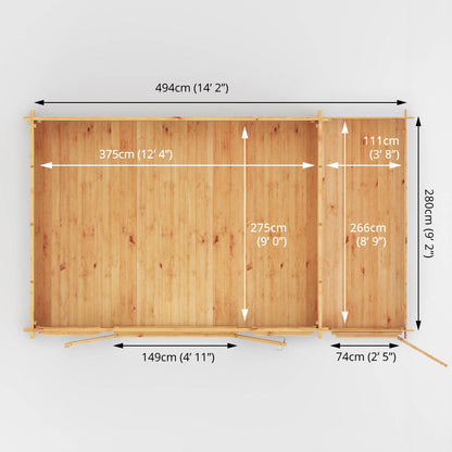 Mercia 5.1m x 3m Home Office Studio With Side Shed - 34mm