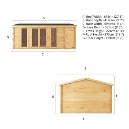 Mercia 6.1m x 4m Home Office Studio With Side Shed - 34mm