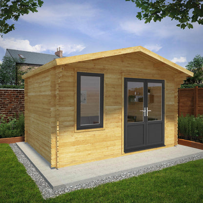 Mercia 4m x 3m Retreat Log Cabin - 44mm (UPVC Windows & Door) - Grey