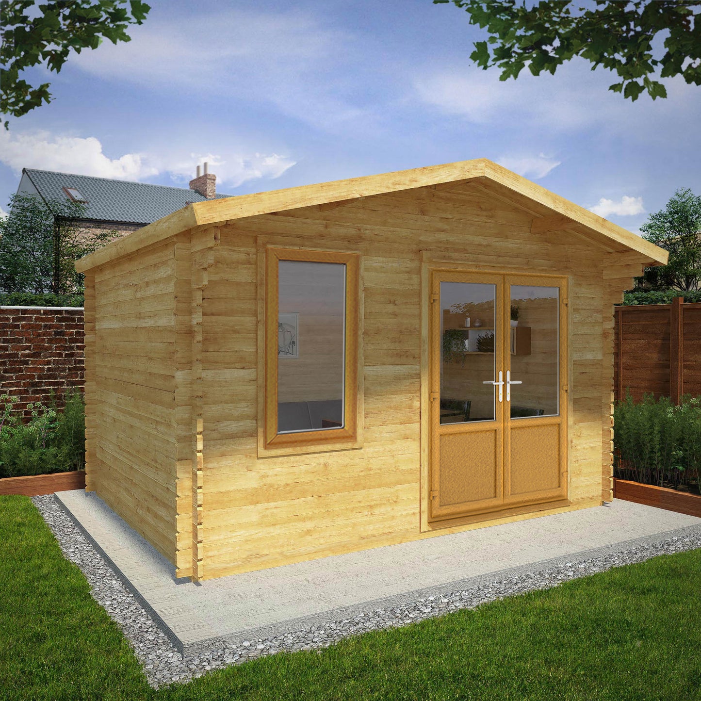 Mercia 4m x 3m Retreat Log Cabin - 44mm (UPVC Windows & Door) - Oak