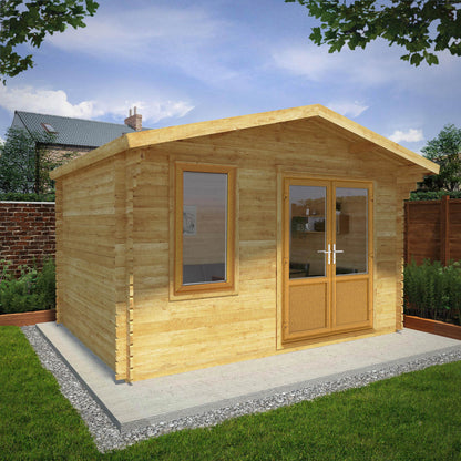 Mercia 4m x 3m Retreat Log Cabin - 44mm (UPVC Windows & Door) - Oak