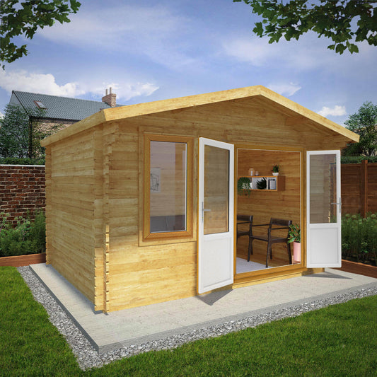 Mercia 4m x 3m Retreat Log Cabin - 44mm (UPVC Windows & Door) - Oak