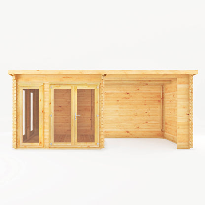 Mercia 6m x 3m Studio Pent Log Cabin With Patio Area - 44mm