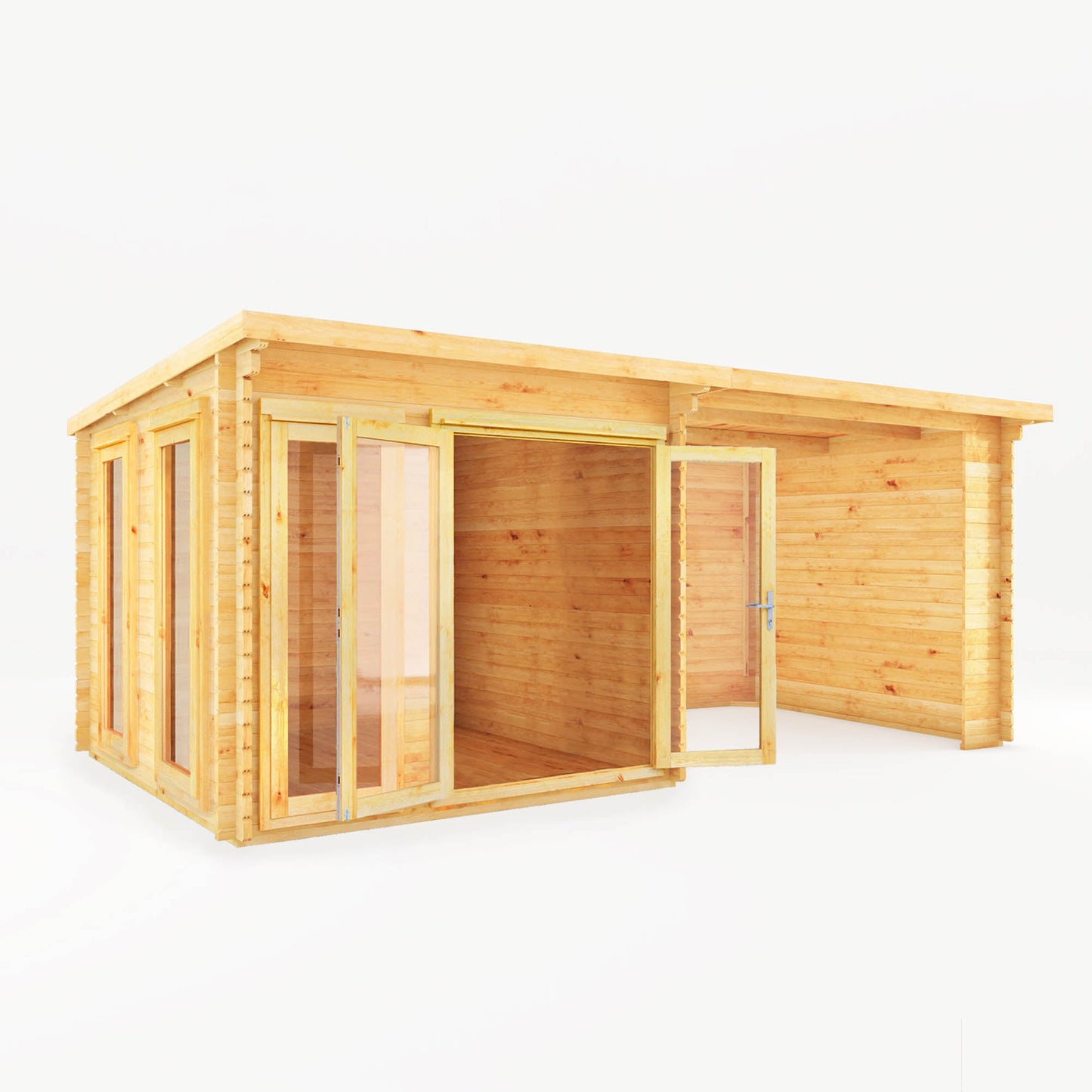 Mercia 6m x 3m Studio Pent Log Cabin With Patio Area - 44mm