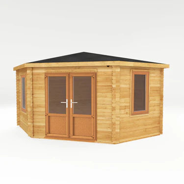 Mercia 4m x 4m Corner Cabin - 44mm (UPVC Windows & Door) - Oak