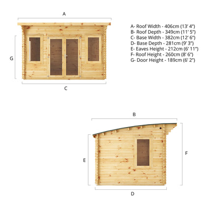 Mercia 4m x 3m Curved Roof Log Cabin - 44mm