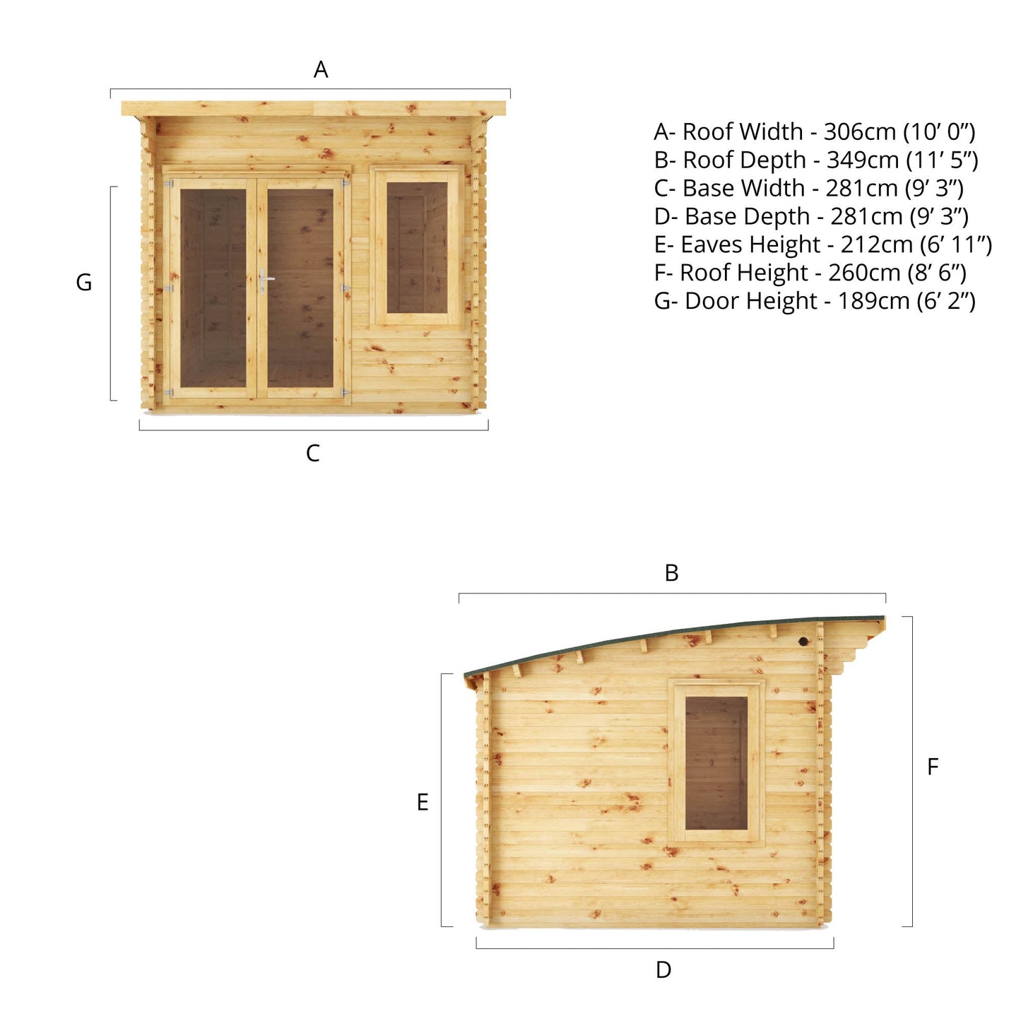 Mercia 3m x 3m Curved Roof Log Cabin - 44mm