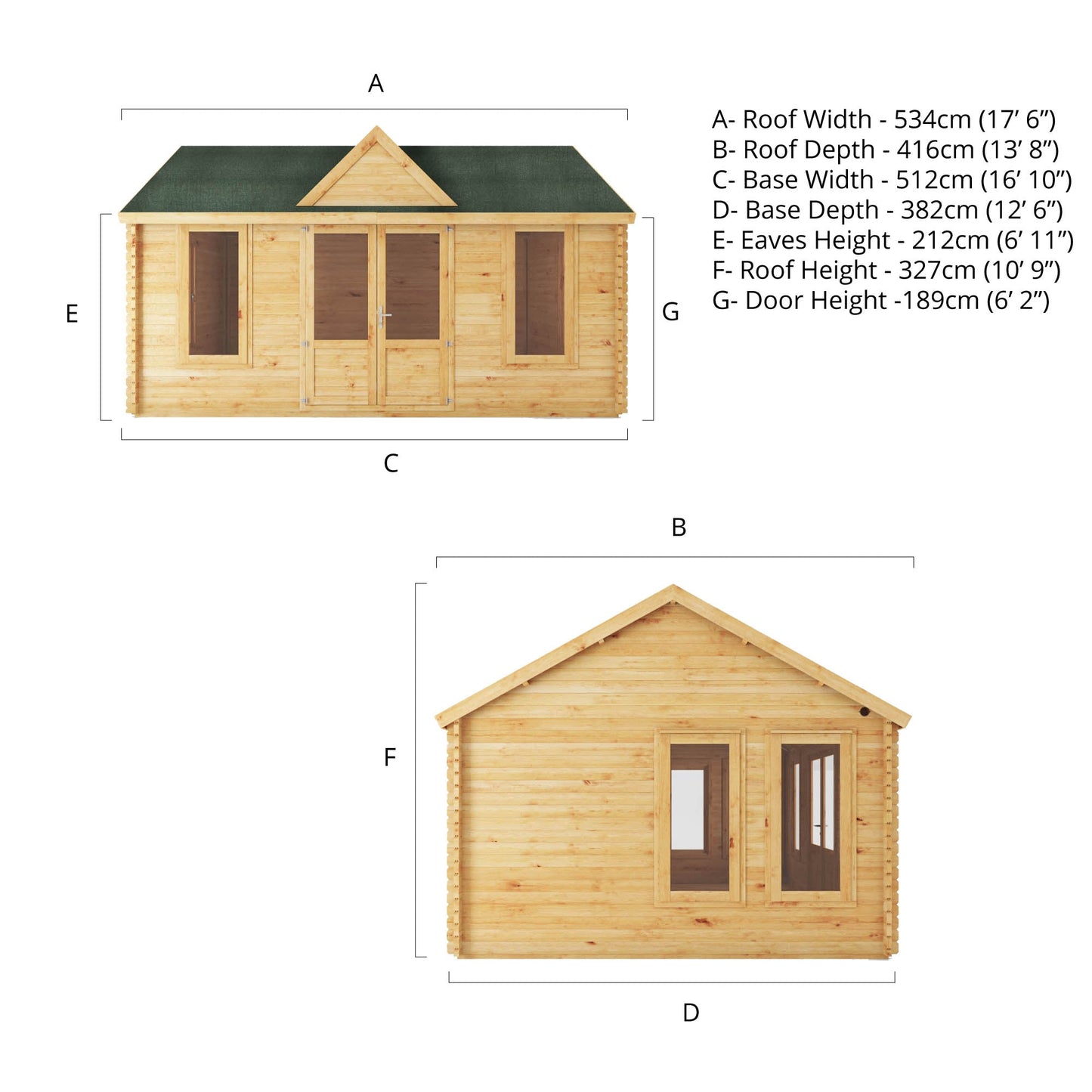 Mercia 5.3m x 4m Clock Tower Log Cabin - 44mm