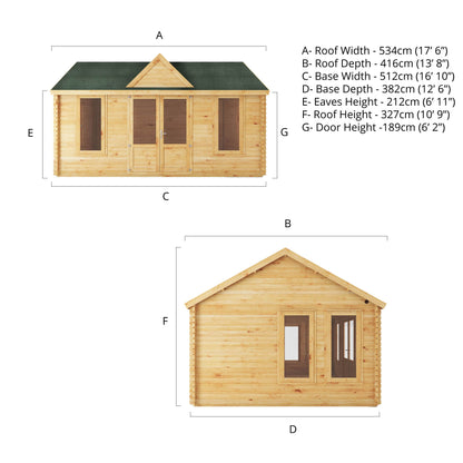 Mercia 5.3m x 4m Clock Tower Log Cabin - 44mm