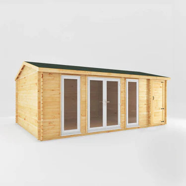 Mercia 6.1m x 4m Home Office Studio With Side Shed - 44mm (UPVC Windows & Door) - White