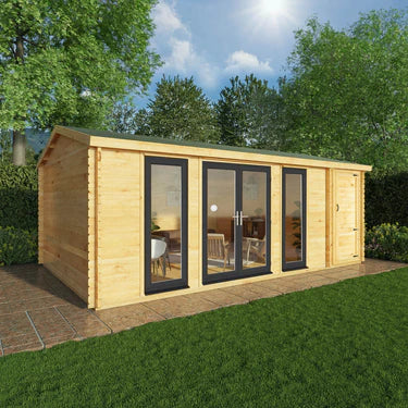 Mercia 6.1m x 4m Home Office Studio With Side Shed - 44mm (UPVC Windows & Door) - Grey
