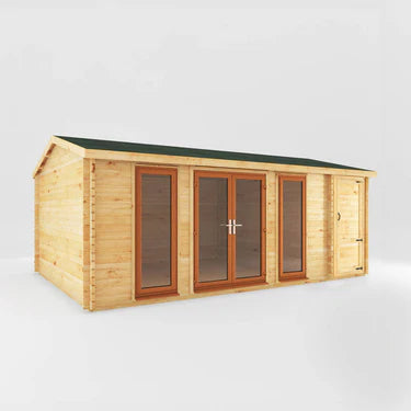 Mercia 6.1m x 4m Home Office Studio With Side Shed - 44mm (UPVC Windows & Door) - Oak