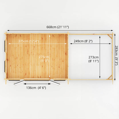 Mercia 7m x 3m Studio Pent Log Cabin With Patio Area - 44mm (UPVC Windows & Door) - Grey
