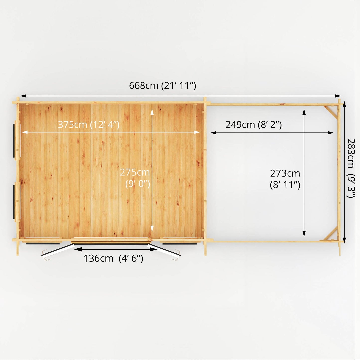 Mercia 7m x 3m Studio Pent Log Cabin With Slatted Area - 44mm (UPVC Windows & Door) - Grey