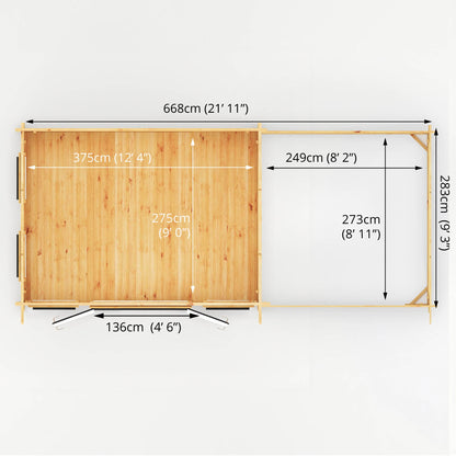 Mercia 7m x 3m Studio Pent Log Cabin With Slatted Area - 44mm (UPVC Windows & Door) - Grey