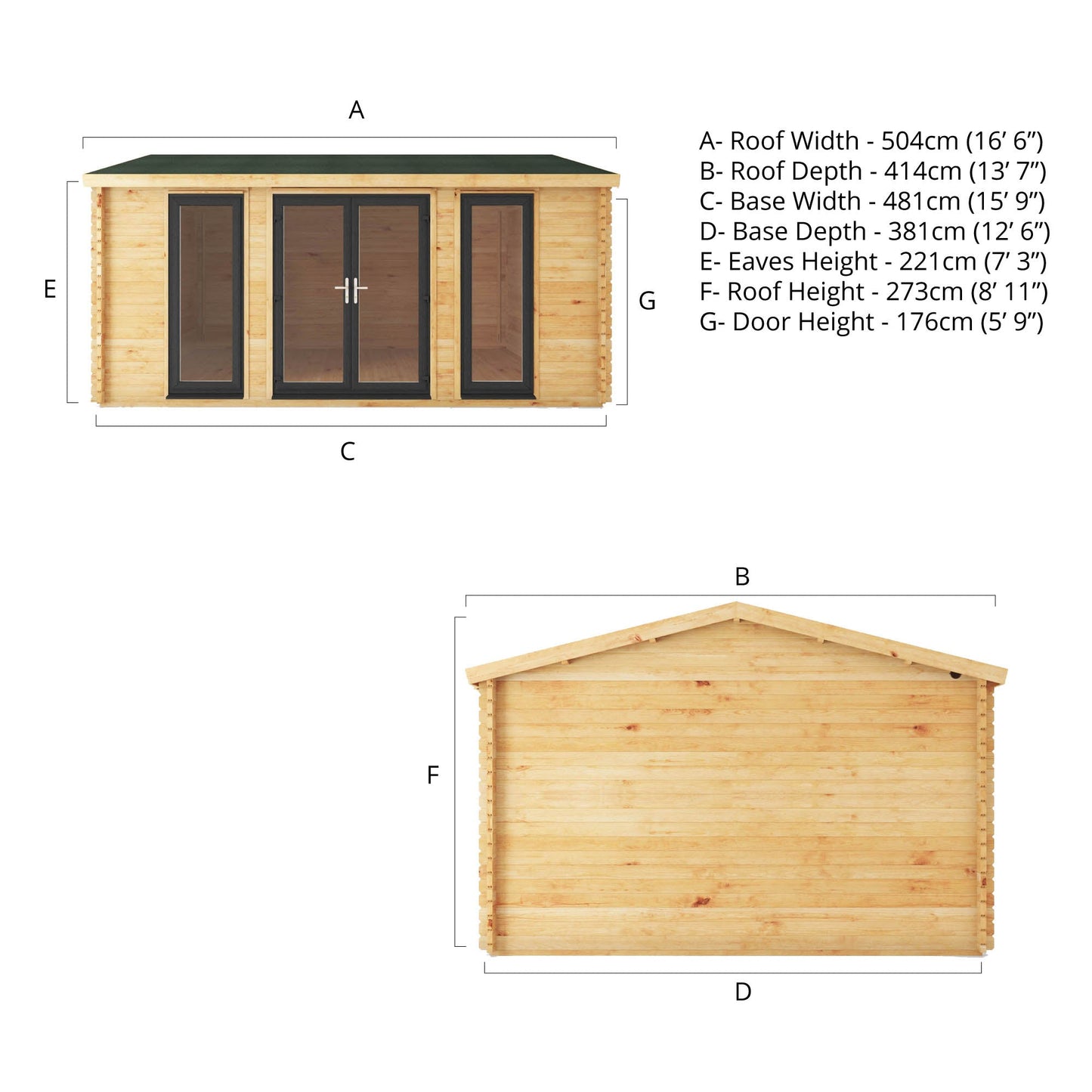 Mercia 5m x 4m Home Office Studio - 44mm  (UPVC Windows & Door) - Grey