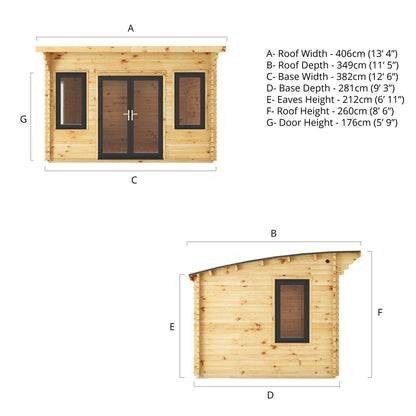 Mercia 4m x 3m Curved Roof Log Cabin - 44mm (UPVC Windows & Door) - Grey