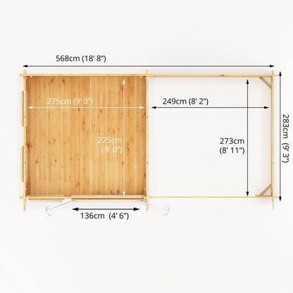 Mercia 6m x 3m Studio Pent Log Cabin With Patio Area - 44mm (UPVC Windows & Door) - White