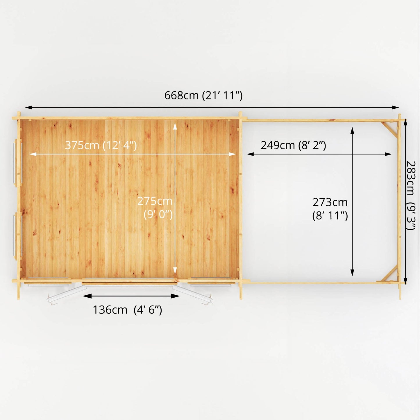 Mercia 7m x 3m Studio Pent Log Cabin With Patio Area - 44mm (UPVC Windows & Door) - White