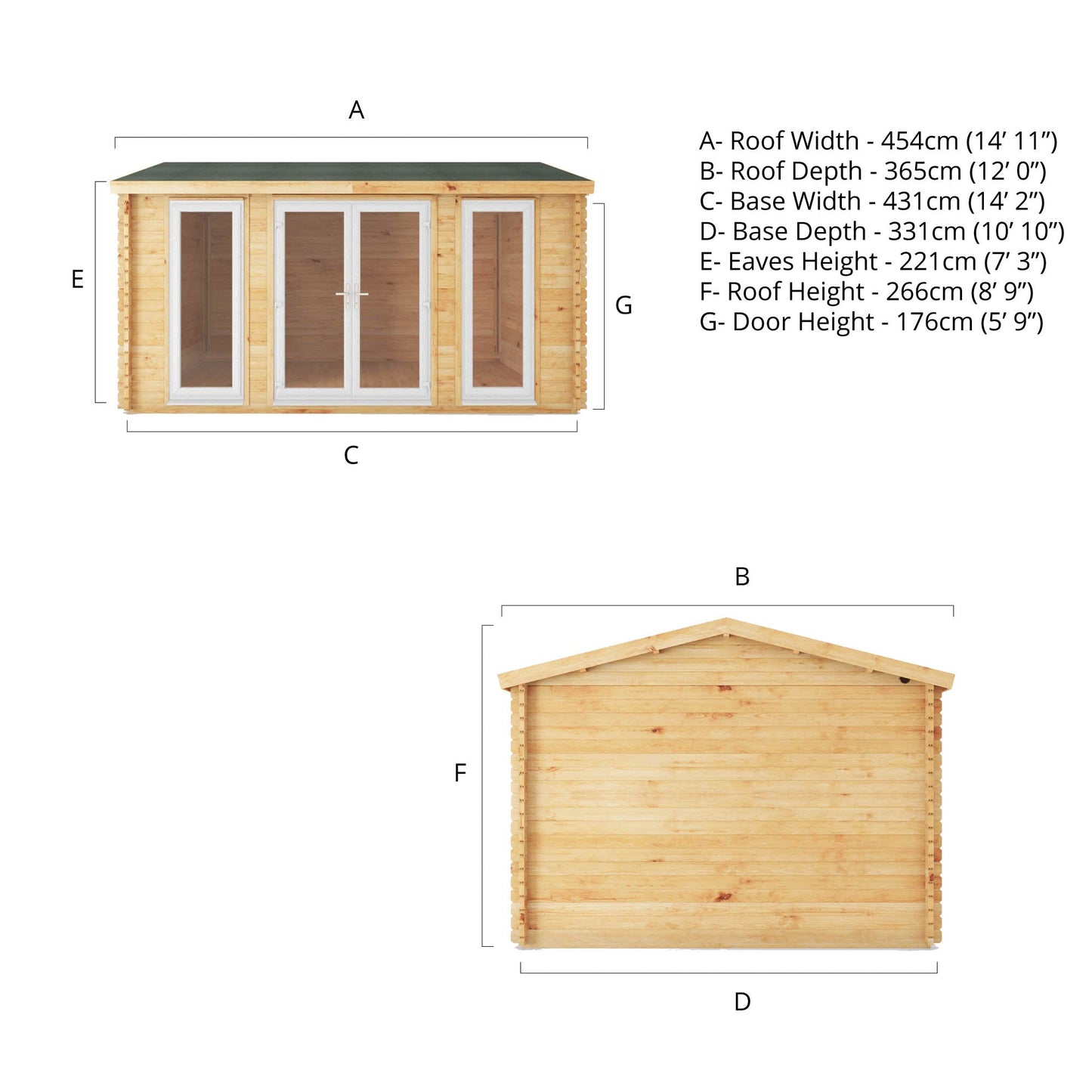 Mercia 4.5m x 3.5m Home Office Studio - 44mm (UPVC Windows & Door) - White