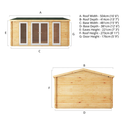 Mercia 5m x 4m Home Office Studio - 44mm  (UPVC Windows & Door) - White