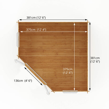 Mercia 4m x 4m Corner Cabin - 44mm (UPVC Windows & Door) - White