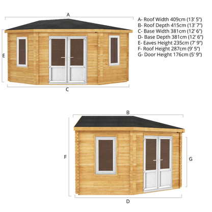 Mercia 4m x 4m Corner Cabin - 44mm (UPVC Windows & Door) - White