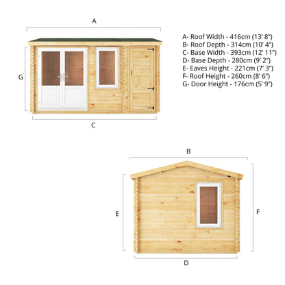 Mercia 4.1m x 3m Home Office Elite - 44mm (UPVC Windows & Door) - Oak