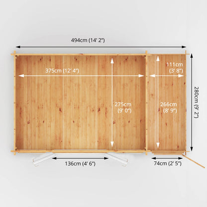 Mercia 5.1m x 3m Home Office Studio With Side Shed - 44mm (UPVC Windows & Door) - White