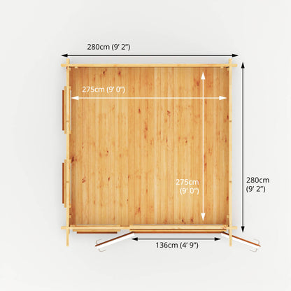 Mercia 3m x 3m Studio Pent Log Cabin - 44mm - (UPVC Windows & Doors) - Oak