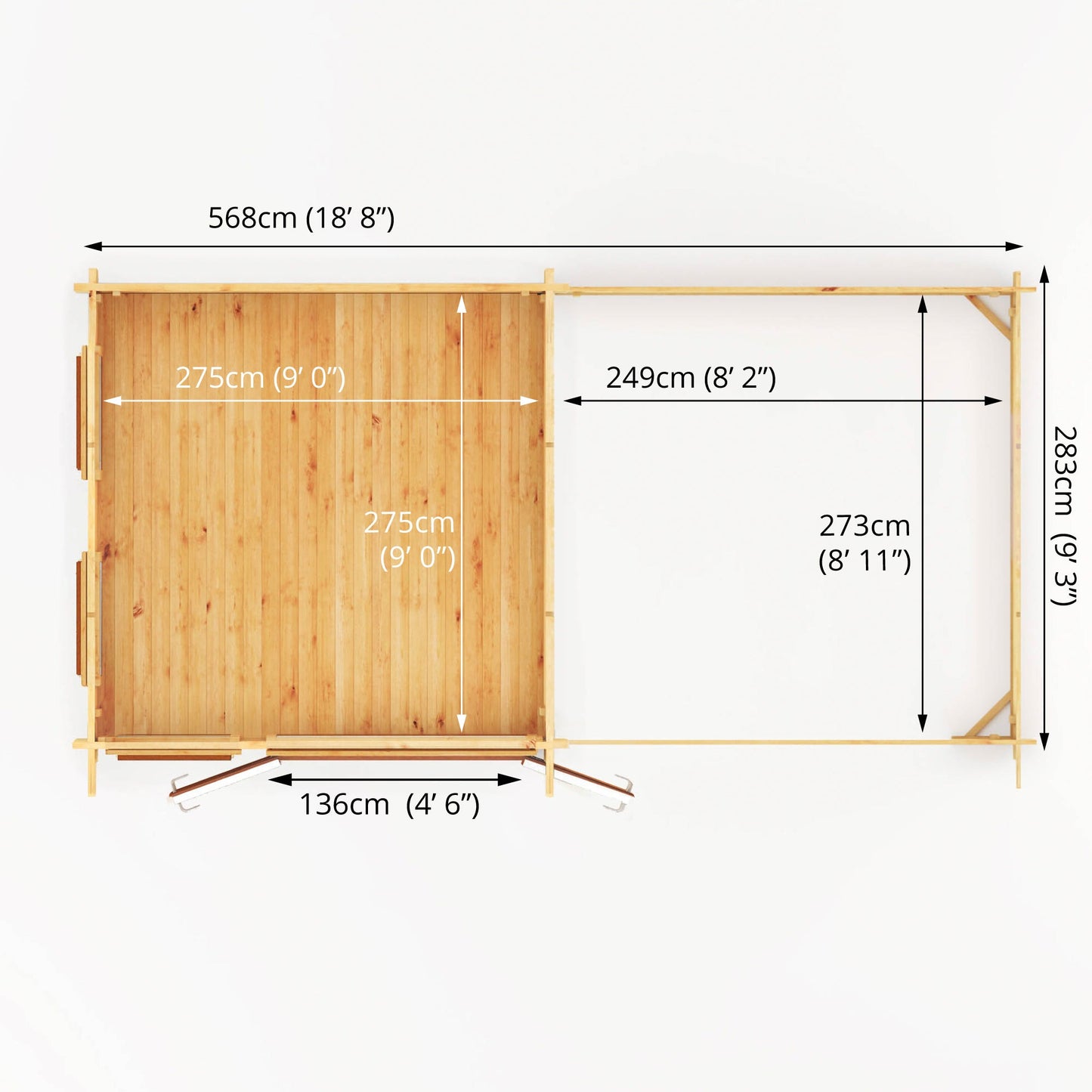 Mercia 6m x 3m Studio Pent Log Cabin With Patio Area - 44mm (UPVC Windows & Door) - Oak
