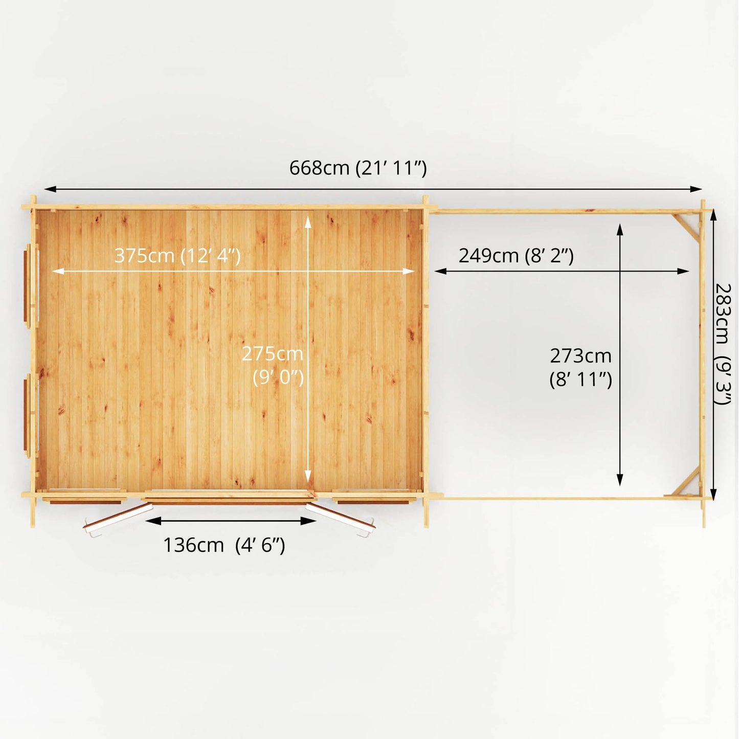 Mercia 7m x 3m Studio Pent Log Cabin With Patio Area - 44mm (UPVC Windows & Door) - Oak
