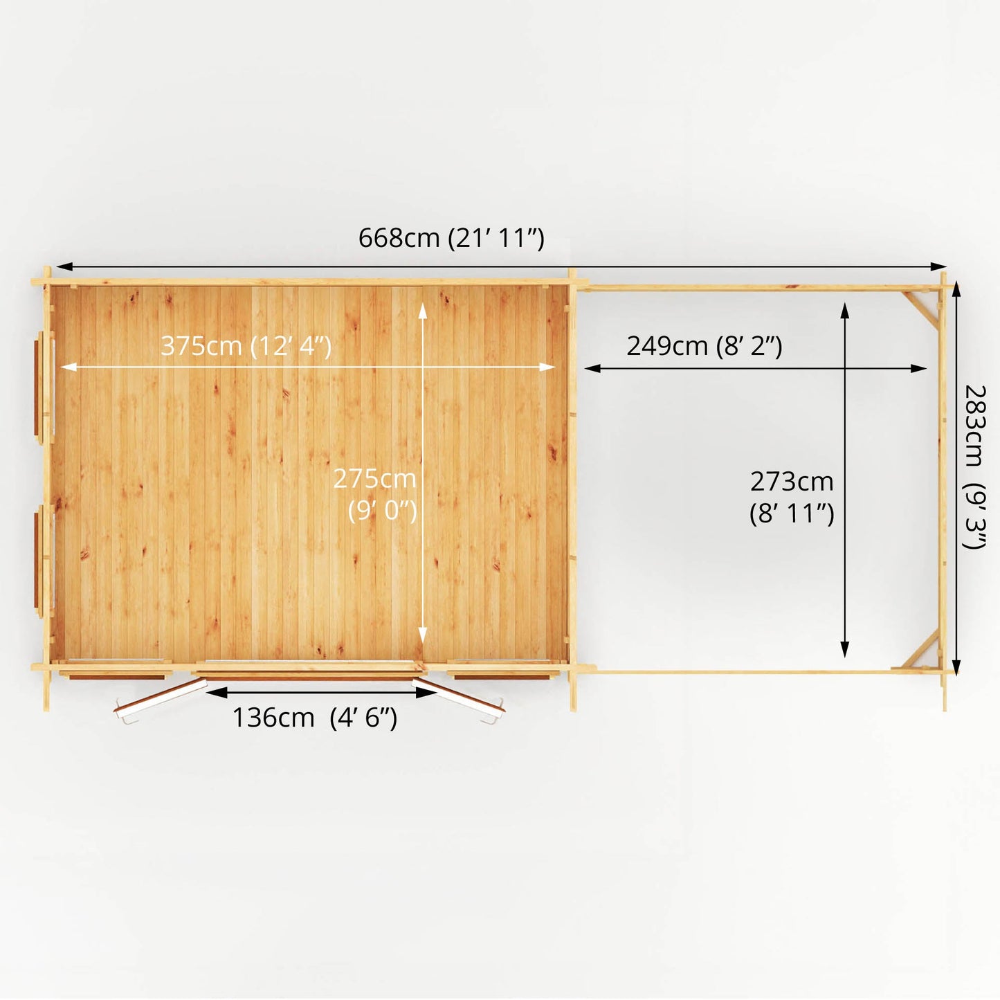 Mercia 7m x 3m Studio Pent Log Cabin With Slatted Area - 44mm (UPVC Windows & Door) - Oak