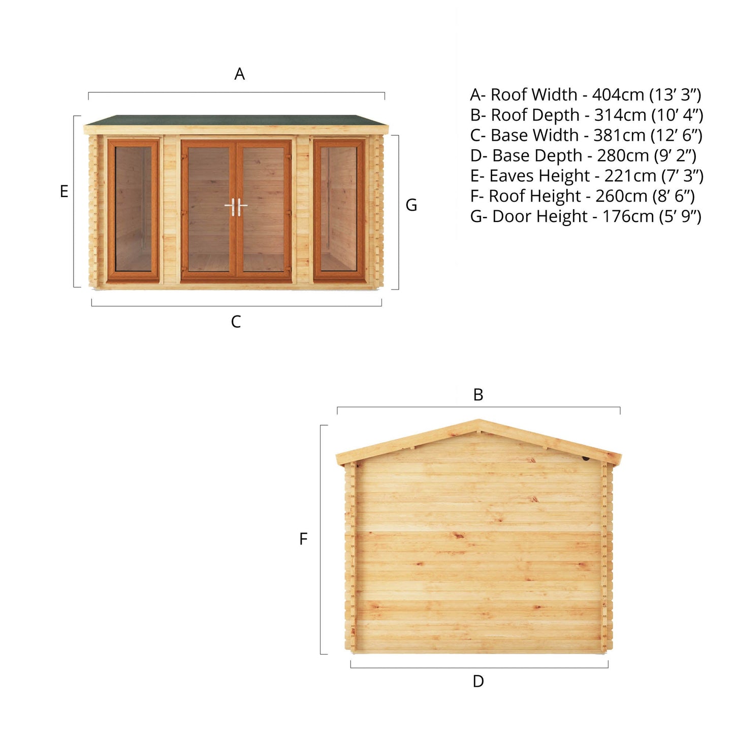 Mercia 4m x 3m Home Office Studio - 44mm  (UPVC Windows & Door) - Oak