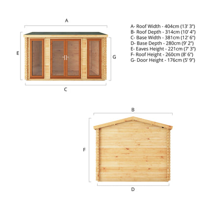 Mercia 4m x 3m Home Office Studio - 44mm  (UPVC Windows & Door) - Oak