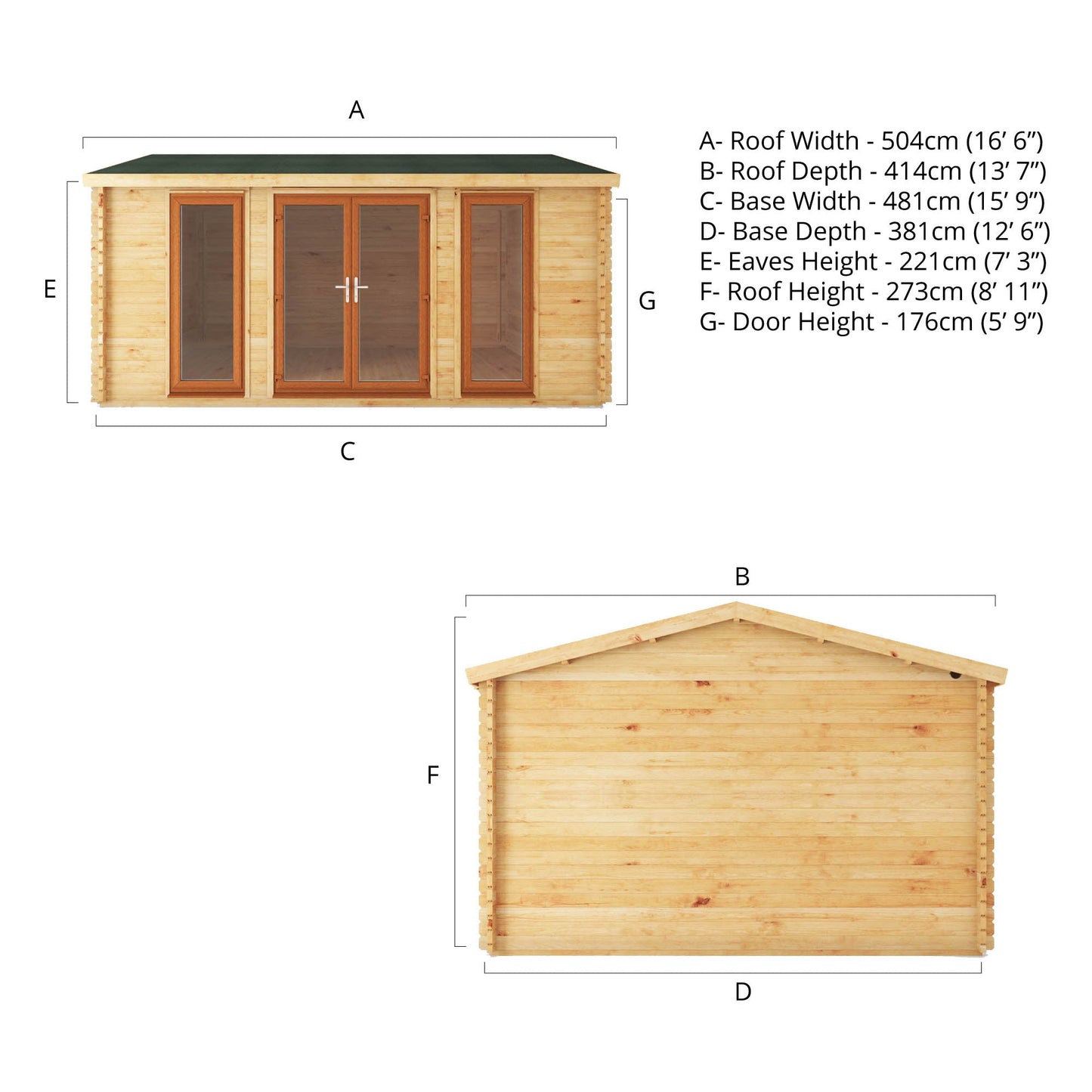 Mercia 5m x 4m Home Office Studio - 44mm  (UPVC Windows & Door) - Oak